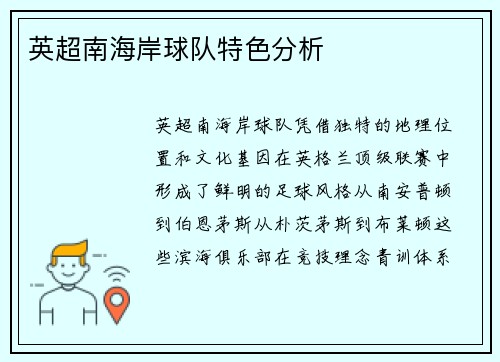 英超南海岸球队特色分析