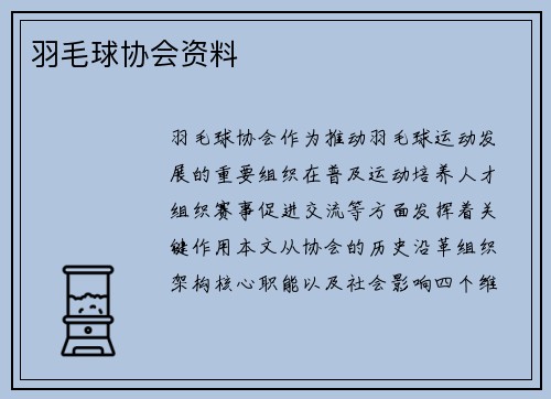 羽毛球协会资料